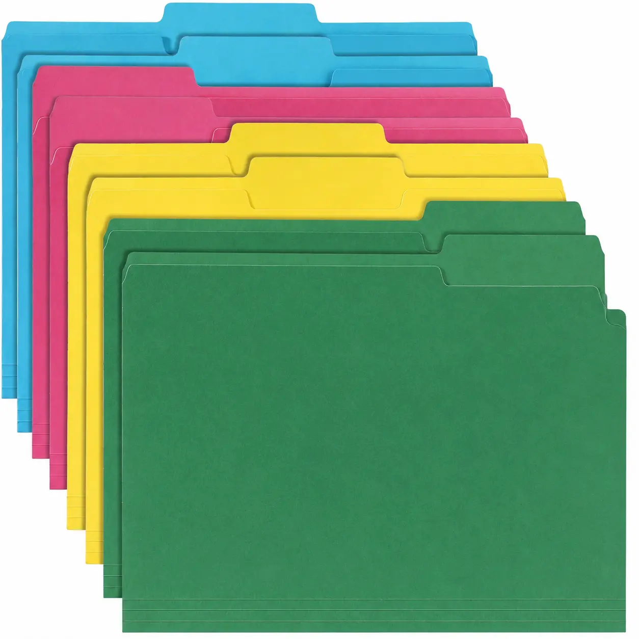 Colored File Folders 8 Packs, Letter Size, 1/3 Cut Tab. Chromatic Manila Folders 8.5 x 11 for Documents, File Folders with Foldable Lines for Easy Storage, Carpetas para Documentos for Office, School