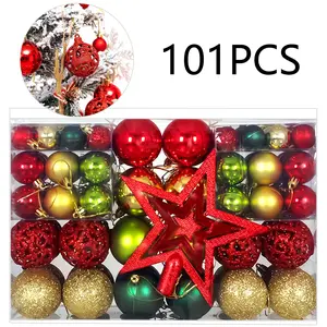 SUNQUEEN Christmas Ornament Set, 101Pcs Shatterproof Plastic Christmas Balls Ornaments, Colorful Xmas Balls for Christmas Tree-Holiday-Wedding-Party Decorations Matte