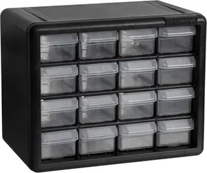 16-Drawer Plastic Storage Cabinet - For Garage Organization, Lego Storage, Teacher Toolbox, Makeup Organizer, 10-1/2” W x 6-1/2” D x 8-1/2” H, Black