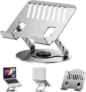 360° Rotating Laptop Stand – Adjustable Foldable Aluminum Laptop Riser, 2-in-1 Multifunctional Stand for Desk, Gaming Laptop & Mobile Holder, Portable Ergonomic Computer Stand for 10-16 Inch Laptops, Gray