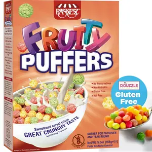 DOUzzle Gluten Free Fruity Puffers Breakfast Cereal, Sweetened Cereal Crisps (Pack of 1) Non Gebrokts Kosher for Passover Food Snacks - No Preservatives