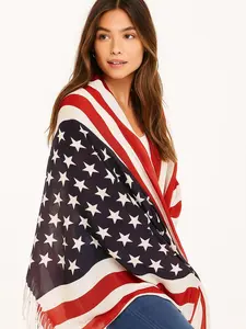 American Flag Tassel Edge Shawl Scarf for Layering – 4th of July Edition Stylish & Comfortable Patriotic