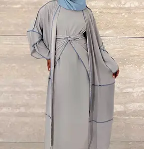 Assia 3 piece Abaya Set- Grey