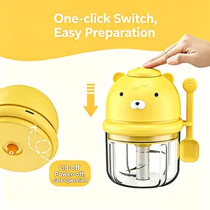 Cartoon Bear Cordless Garlic Masher - 3-Blade Cutter, Compact and Lightweight Wireless Mini Kitchen Utensil for Apartments, Friends and Family Use