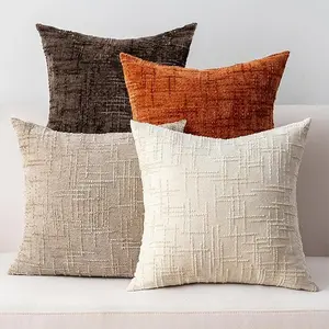 4pcs Soft Chenille Texture Cushion Covers, Square Solid Color Decorative Pillows 18x18 inch, Comfortable Farmhouse Style for Sofa Bed Living Room Home Decoration
