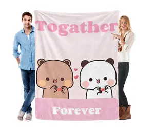 Contemporary soft-touch velvet blanket, featuring the adorable "Bubu" and "Dudu" couple design, suitable for all seasons, with digital printing. An exquisite Valentine's Day gift. A wise choice for giving to your loved one.