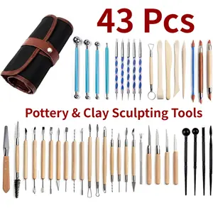43 Pcs Pottery & Clay Sculpting Tools, Double Sided Ceramic Clay Carving Tool Set with Carrying Case Bag, Pottery Modeling Smoothing