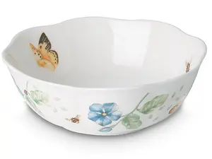 Lennox Butterfly Meadow Large All-Purpose Bowl 34-oz White Porcelain with Scallop Rim Dishwasher Safe Microwave Safe Tableware Elegant Design - Serving