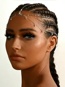 Boho Multi-Layer Rhinestone Pendant Hair Chain, Bridal Accessories Fashion Simple Crystal Pendant Women's Hair Jewelry for Party Gift