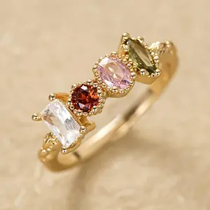 Women's Vintage Multi-Color Synthetic Gemstone Elegant Glittering Ring - Retro Costume Jewelry, Ideal for Party, Holiday Accessory