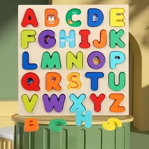 Wooden 3D Alphabet Puzzle, 26pcs/set Colorful Alphabet Shape Recognition Puzzles Board Game, Educational Toy for Kids
