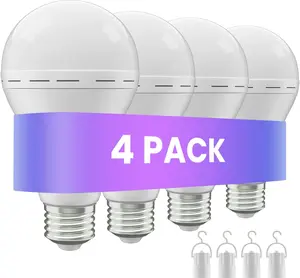 4 Pack Rechargeable Emergency Light Bulbs A21, Camping Lamp Battery Powered LED Light Bulb 3000K Daylight E26 E27 120 Volt 12W 60W Equivalent with 2000mAh for Home Power Outage Camping Hurricane incandescent  Light Emergency Light Bulb