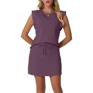 Cotton Women's Raglan Sleeve Top & Skirt 2 Piece Set Anti-Exposure with Inner Pockets, Comfortable Casual Elegant Commute Outfit Men's Retro Basketball Jersey Mesh Ventilation High Waist Back Flare Leg Workout Pants, Sleeveless, Women's Clothes,summervibe