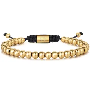 18K Gold Plated Men Beads Bracelet Stainless Steel Adjustable Silver Bracelets for Men Jewelry Gift