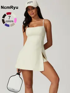 Women's Seamless High Elastic Back Strap One-piece Yoga Suit Outdoor Sports Mountain Climbing Running Playing Tennis Skirt Gym Workout Skirt with Leggings