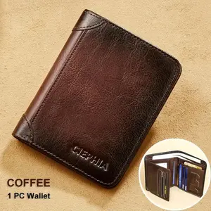Men's Genuine Top-grain Cowhide Wallet, Vintage Wallet with ID Windows & Card Slots, RFID Blocking Wallet, Ideal Gift for Dad, Husband