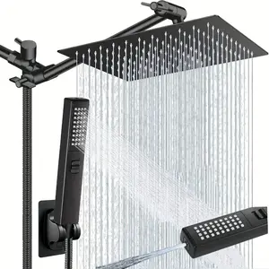 Shower head combo, 8-inch high-pressure rain showerhead with 11-inch adjustable extension arm and 3 settings handheld showerhead combo, powerful low-pressure water shower spray shower head filter