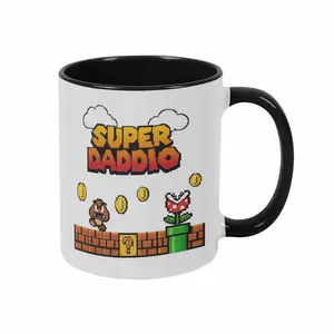 Super Daddio Father's Day Card  Mug (11oz/15oz) - Great Father's Day Gift Retro Pixel Video Game Print Durable Ceramic Construction Dishwasher And Microwave Safe Perfect For Father's Day Office Desk Decor Birthday Gift For Dad