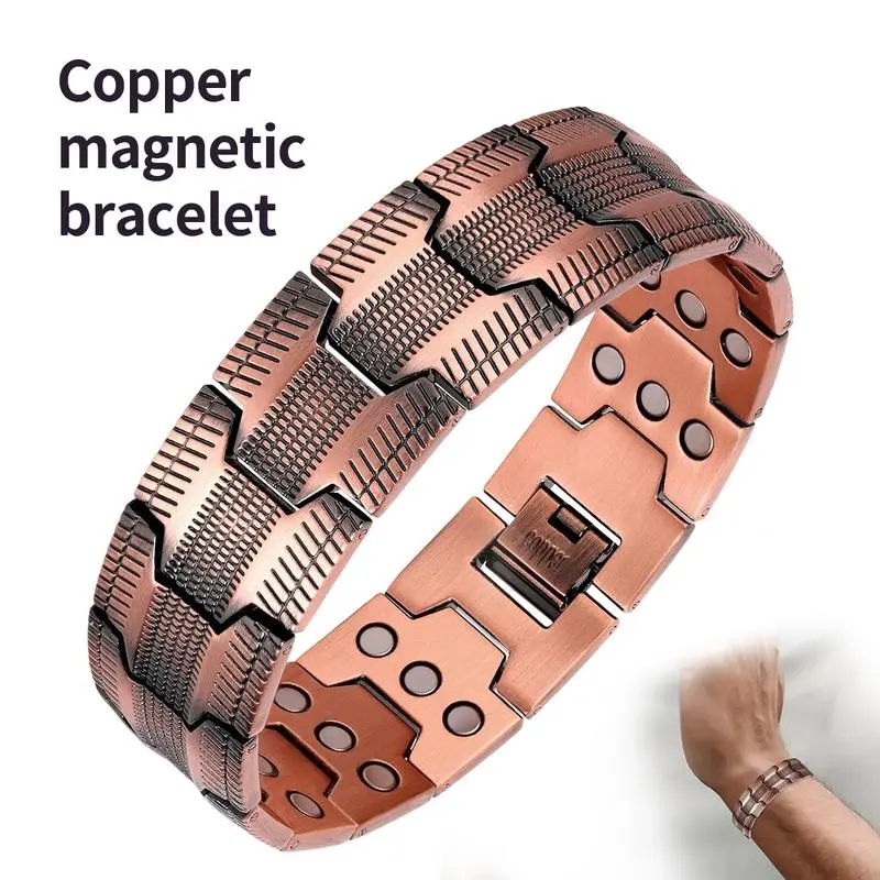 Hot selling antique red copper bracelet with intricately carved lines, retro and fashionable wheel texture, fully magnetized couple bracelet