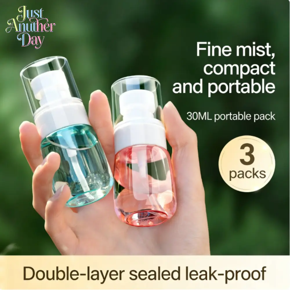3-Pack 30ML Portable Fine Mist Spray Bottles - Double-Sealed Leak-Proof Refillable Cosmetic Mini Travel Products, Compact Easy-to-Carry Containers for Toner, Perfume, Skincare, Camping, Hiking