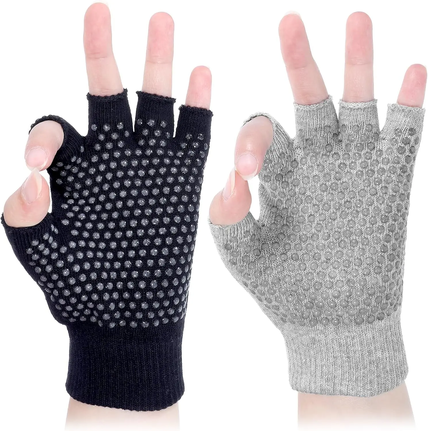 2 Pairs Half-Finger Workout Gloves Non Slip Fingerless Yoga Gloves Fingerless Pilates Glove Weight Lifting Glove for Women for Yoga, Rowing and Cycling