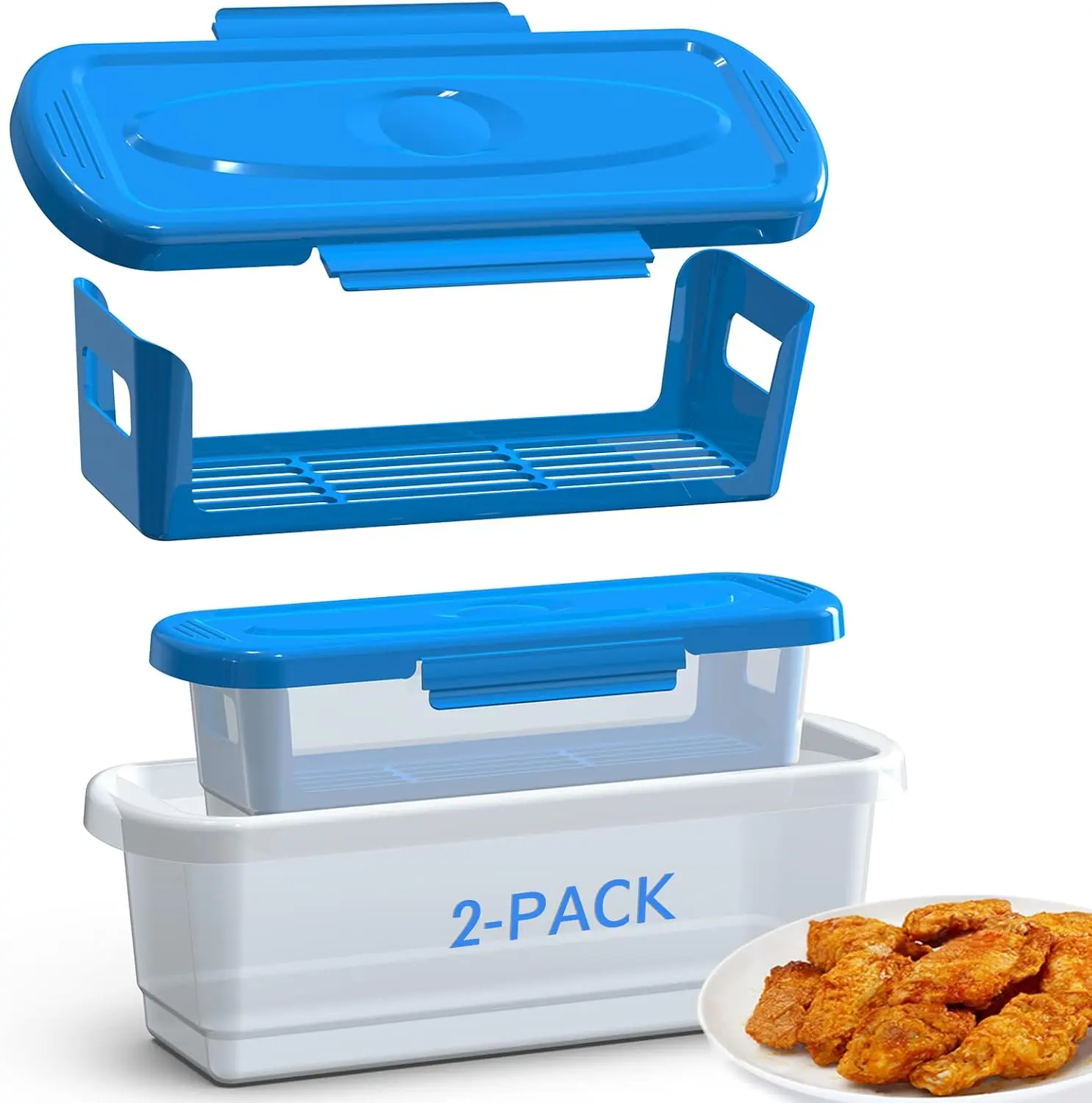 Flybok 2-Piece High Quality Plastic Kitchen Batter Bowl Set - Sealable Food Storage Container, Breader Shaker, Breading Tray, Stackable Bins for Healthy Meal Prep, Frying Chicken Wings | Home Supplies Organizers