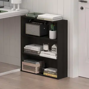 3-Tier Low-Profile Composite Wood Modern Bookshelf - Space-Saver Cube Storage Shelf, 7x24x26 in Bookshelf Accessory for Living Room, Home Office