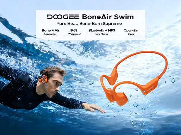 BoneAir Swim IP68 waterproof headphones, Bluetooth + MP3 dual modes, open-ear design, 10H Battery Life Sports Running, hybrid bone and air conduction technology