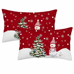 2pcs, Contemporary Throw Pillow Cover Farmhouse Snowman and Christmas Tree Design, Home Décor Products, Decorative Lumbar Pillowcase for Home, Bed, Couch, Sofa, Single Sided Printing, No Pillow Core