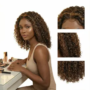 NoirSaora Heat Resistant Synthetic Lace Front Wig, 10-12 In Collarbone Length, Mixed-Race Hot Girl Style, Caramel Highlight Spiral Small Curls, Slimming Voluminous Elegant Design