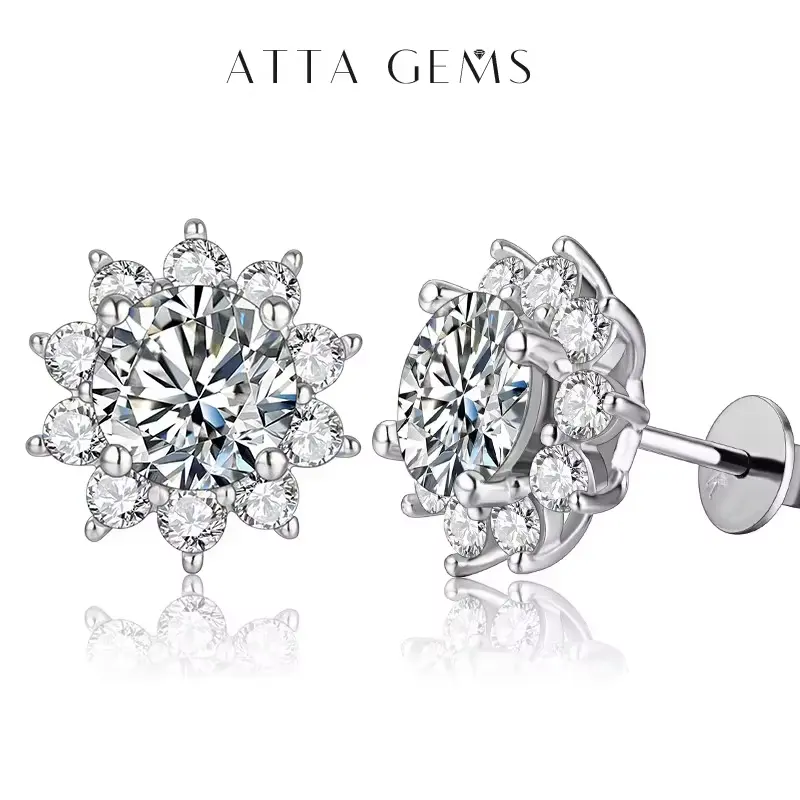 Women's 925 Sterling Silver Snowflake Synthetic Moissanite Stud Earrings - 6.5mm 1.0 Carat Shining Dainty Earrings, Classic Anniversary Wedding Gift Jewelry E051, Shining Earrings