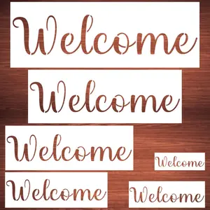 Large Welcome Stencils for Painting - 6 Pack Welcome Stencil Templates for Painting on Wood, Reusable Letter Stencils for Chalkboard Wood Crafts Signs & Home Front Door Mat Decorations