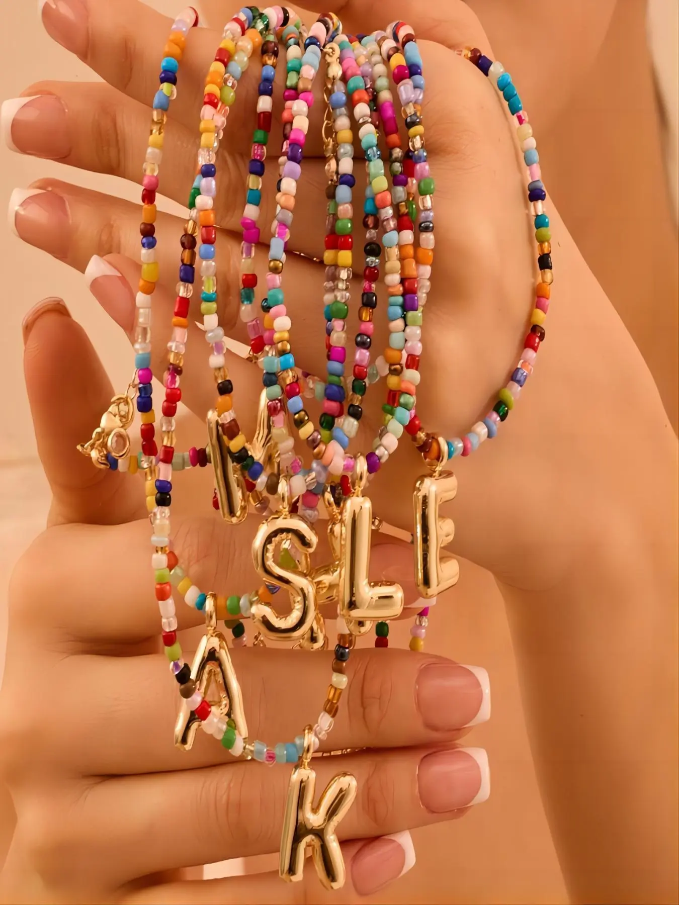 Women's Colorful Letter Necklace, Initial Necklace Jewelry, Handmade Beaded Pendant Chain Alphabet Necklace, Casual Beach Style Jewelry Gift Box Included, Perfect for Friends & Family