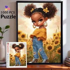 Tucocoo Little Girl in Sunflower Field 1000 Pieces Jigsaw Puzzle, Adorable Crafts Art for Adults, Relaxing Brain Challenge and Family Fun, Perfect Gift and Wall Decor, Size 27.5x20inch(70x50cm)