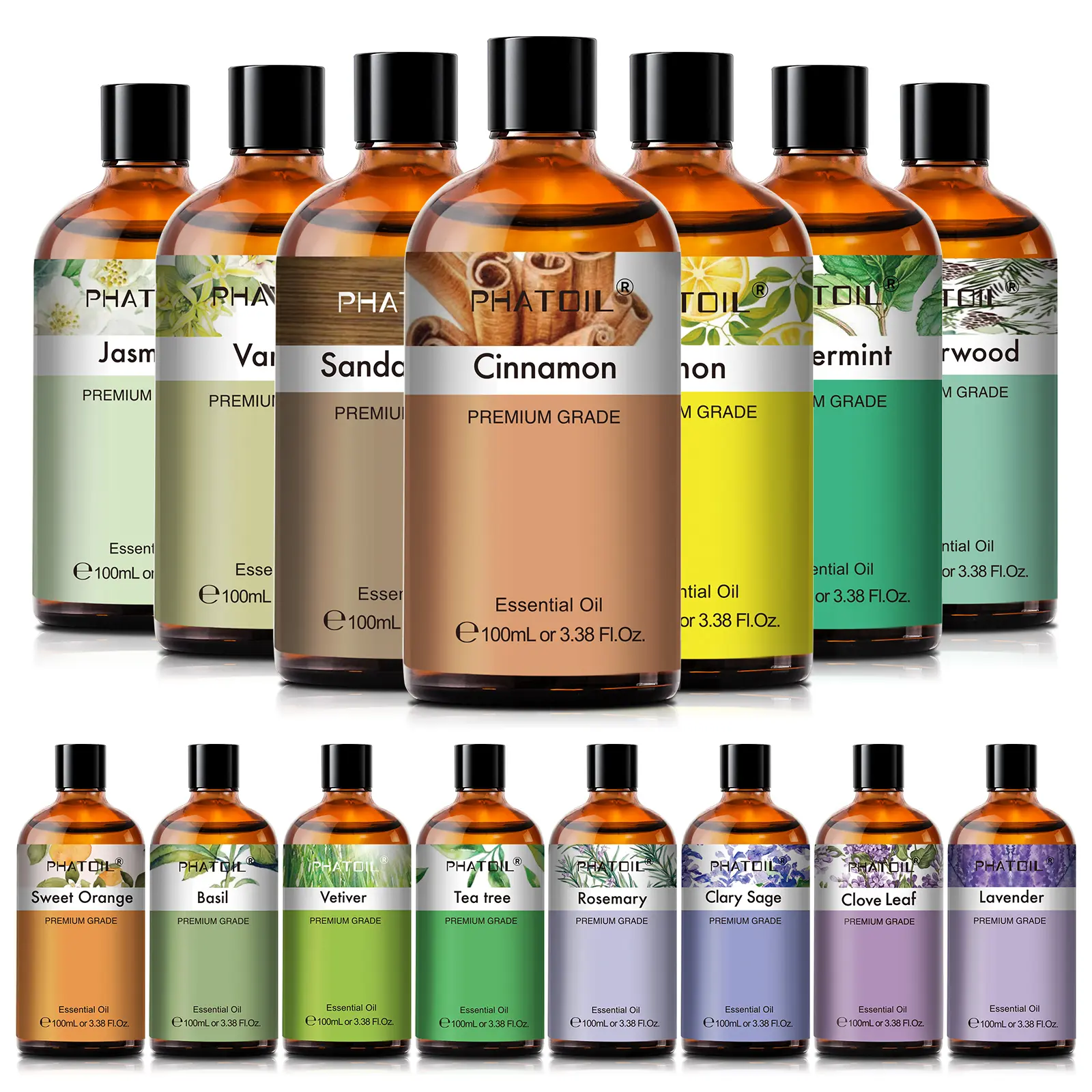 PHATOIL 3.38oz Pure Natural Essential Oil (Vanilla, Lavender, Jasmine) - Aromatic Citrusy Scent, Glass Bottle for Diffuser Air Freshener, Scent Layering, Anniversary Home Fragrance & Candle Making