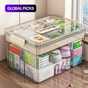 Clear Medicine Storage Box with Handle, 1 Count/2 Counts Large Capacity Plastic Pills Box, Household Portable Sundries Organizing Storage Box, Home Organizer, Durable Plastic Organizers #GLOBAL PICKS
