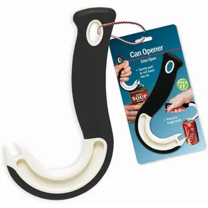 Ring Pull Can Opener for Soda and  Cans  Aid with Non Slip Grip for Seniors  and  Protection Manual Pull Tab Tool for Easy Open Cans Black Dishwasher Safe