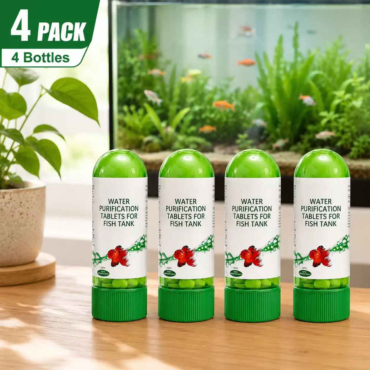 4PCS Fish Tank Water Purification Tablets, Aquarium Cleaning Deodorization Algae Removal, Clear Pond Sludge, Essential Fish Pool Care, Algae Killer, Cleaner