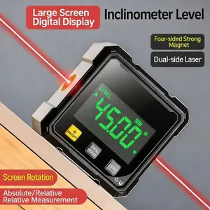 Digital Angle Meter with Electronic Laser Level, Quad Strong Magnet Protractor, Woodworking Hardware Measurement Tool, Precision Angle Finder, Home