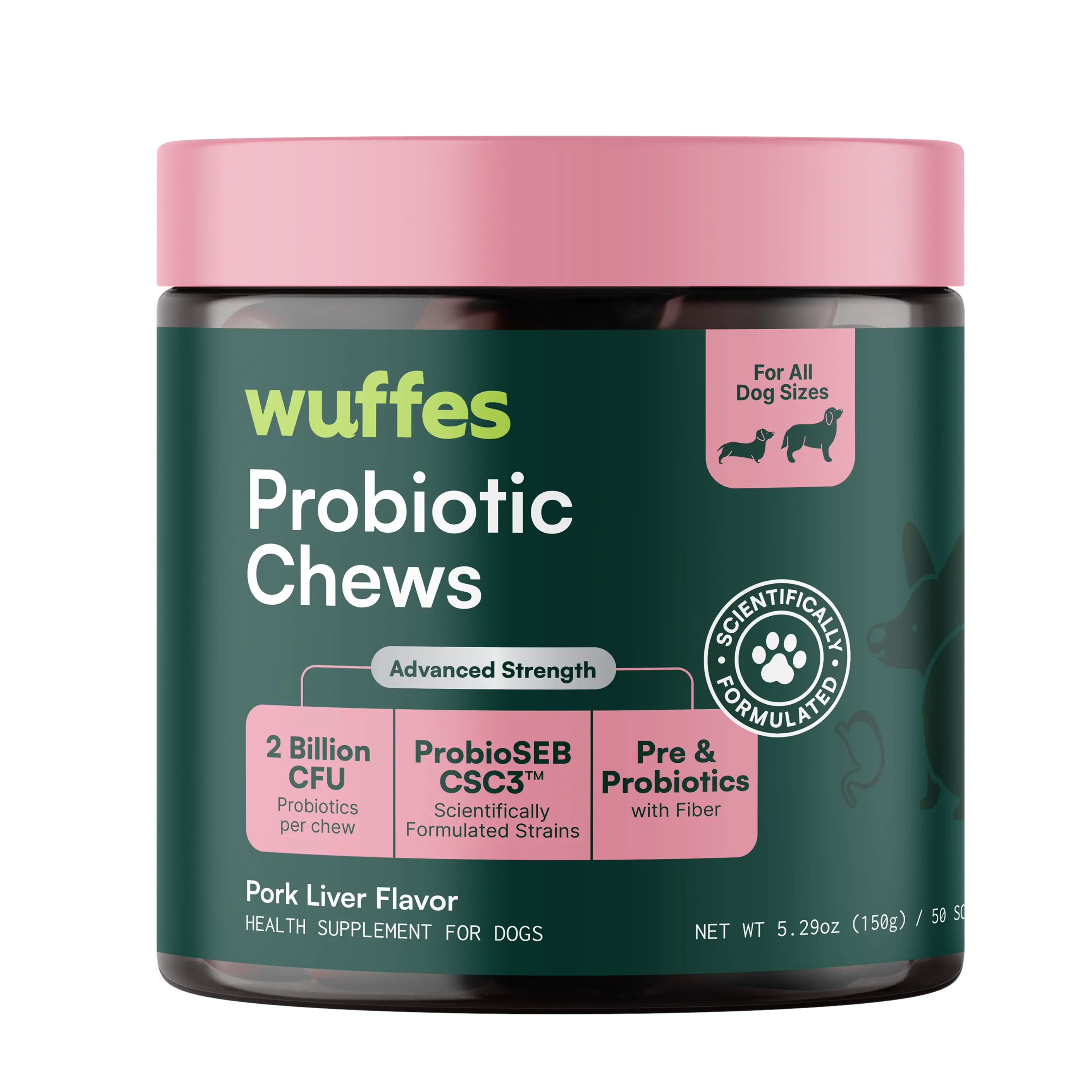 Wuffes Probiotic Chews for Dogs - Daily Digestive & Gut Health Supplement - Supports Immunity & Nutrient Absorption - All Breeds & Ages - MADE IN USA - 60 Chews