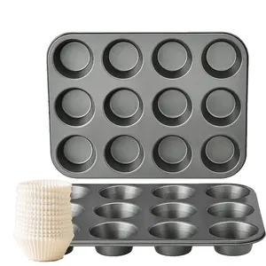 2-Pack Muffin Pans with 200 Cupcake Liners, Nonstick 12-Cup Muffin Tins Steel Cupcake Pans, Greaseproof Muffin Liners for Baking Muffins, Egg Bites, Brownies & More