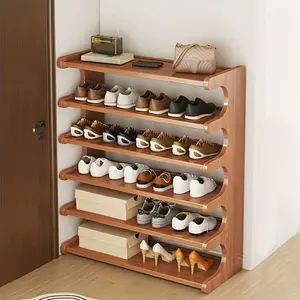 Space-Saving Bamboo Shoe Rack - 5/6 Tiers, Freestanding Storage Box, Wood Grain Lacquer, Suitable for Dormitory and Entryway, Shoe Rack Suitable for Front Door Entrance, Hallway, Living Room, Bedroom, Garage, Easy to Assemble, Brown