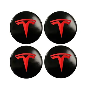 4pcs Wheel HUB Center Cap Stickers for Tesla Model Y 3 X S, Aluminum Metal Logo Decals, Vehicle Exterior Decoration, Car Accessories, Tire Branding Stickers