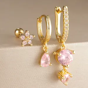 18K Gold Plated, 3-Piece Asymmetrical, Mismatched Set, ONLY 3 PIECES, Earring Stack For Women,Dangle Earrings