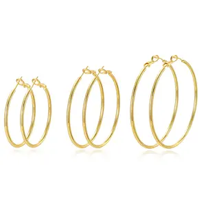 Plain ring hollow earrings large circle jewelry golden and silver daily commuting versatile ladies