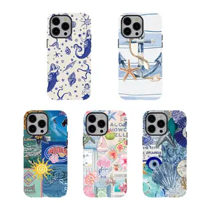 [No magnetic]  Coastal Nautical Phone Case,Blue Mermaid Anchor Aesthetic durable phone Cover,for iPhone 17 16 15 14 13 12 11 8 7 for Samsung Series,Shockproof Protective Dual-Layer design phone case,trending phone Cover,perfect gift