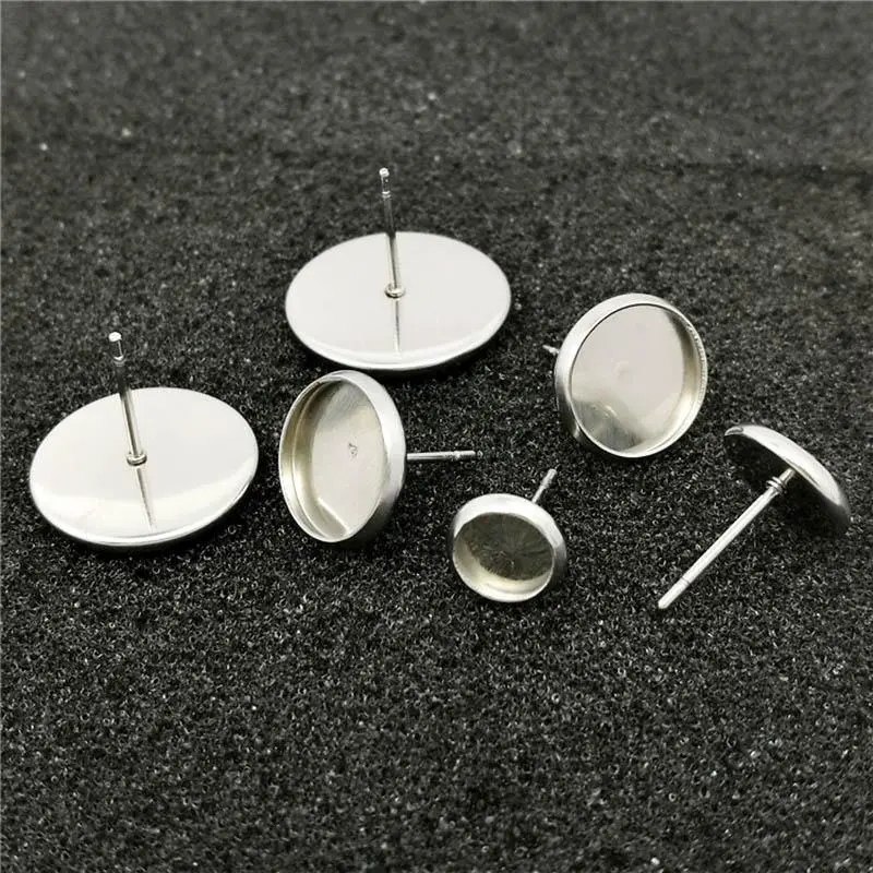 1 lot Stainless iron Blank Earring Base Cameo Base Fit 8 10 12 14 16 18 20 mm Glass Cabochons Earring Setting Diy Jewelry Making