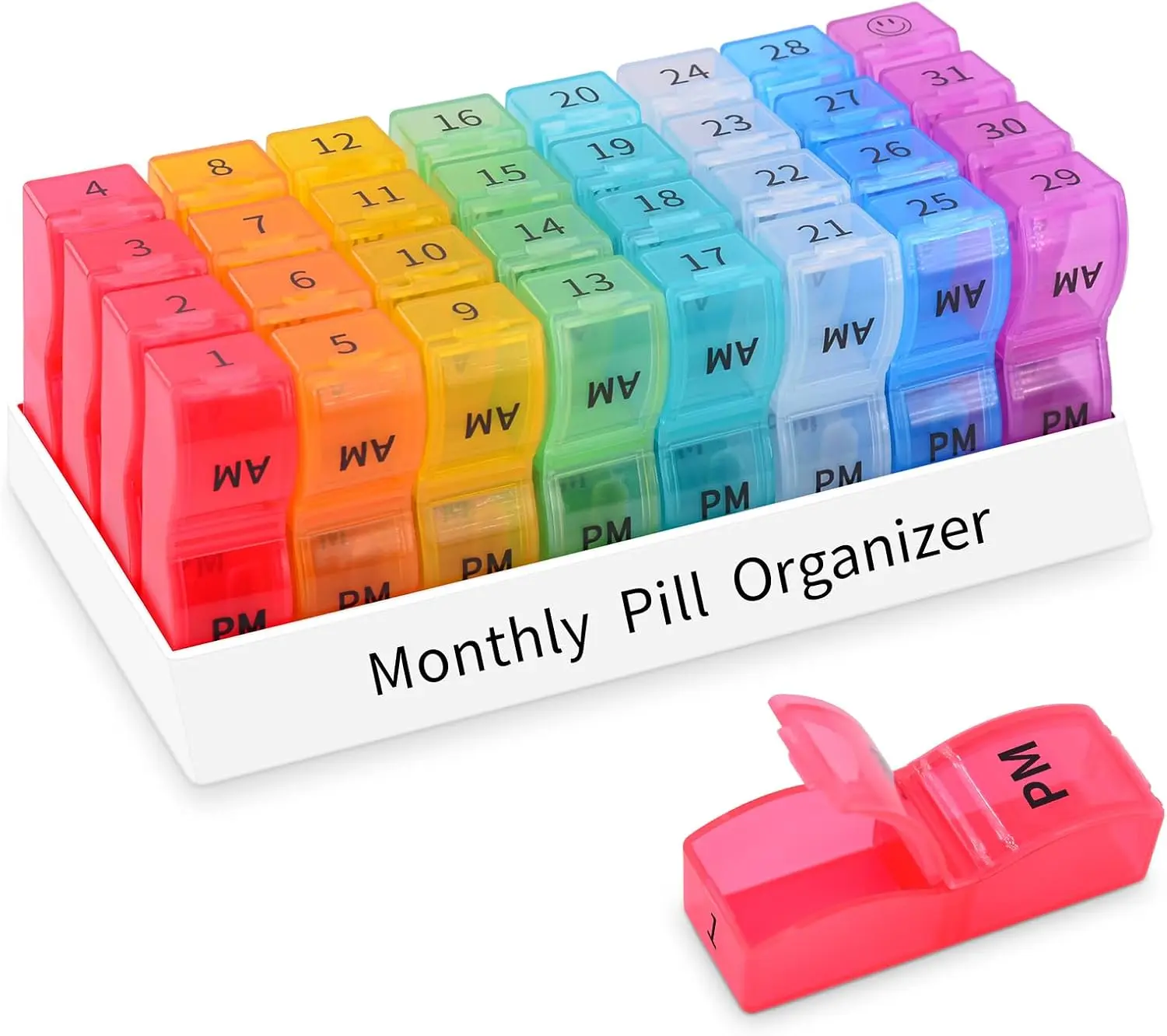 Monthly Pill Organizer 2 Times a Day AM PM, 30 Day Pill Box Organizer, BPA-Free Portable Vitamin Medicine Case, 31 Daily Removable Pill Containers for Pills, Fish Oil, Supplements & Medication