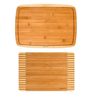 2-Piece Rectangular Bamboo Cutting Boards, 2-tone Stripe Chopping Kitchen Knives Wood Wooden