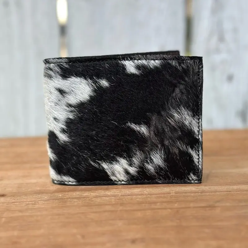 Genuine Black and White Cowhide Leather Wallet with 6 Interior Card Slots | Handmade in Mexico